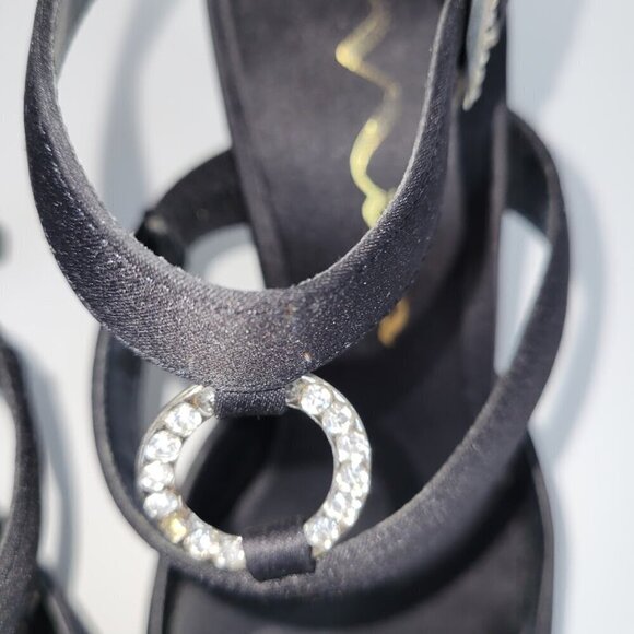 Nina Black Sateen Ankle Strap Heels W/Rhinestone Embellishment Women's Size 6.5 - Picture 10 of 13